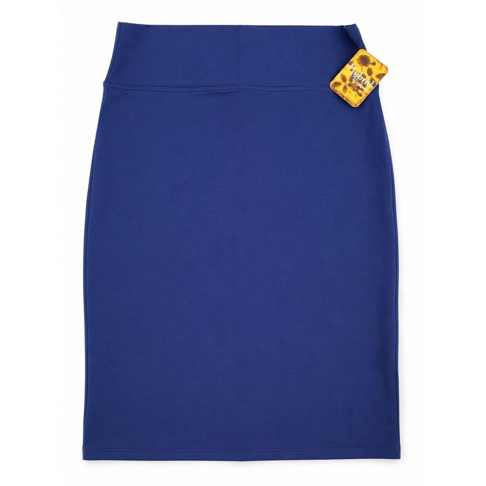 Hybrid & Company Navy Blue Stretch Pencil Skirt XL Pull On Back Slit USA